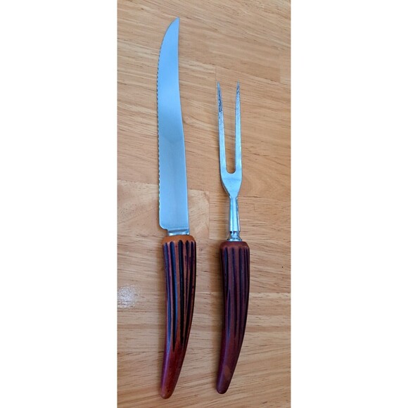VTG Guide-a-Knife Carving Set 2 Pc Stainless Faux Stag Horn Sheffield England - Picture 1 of 7